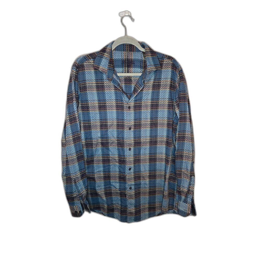 Tasso Elba Men's Woven Cotton Plaid Long Sleeve Button Down Shirt Size Large